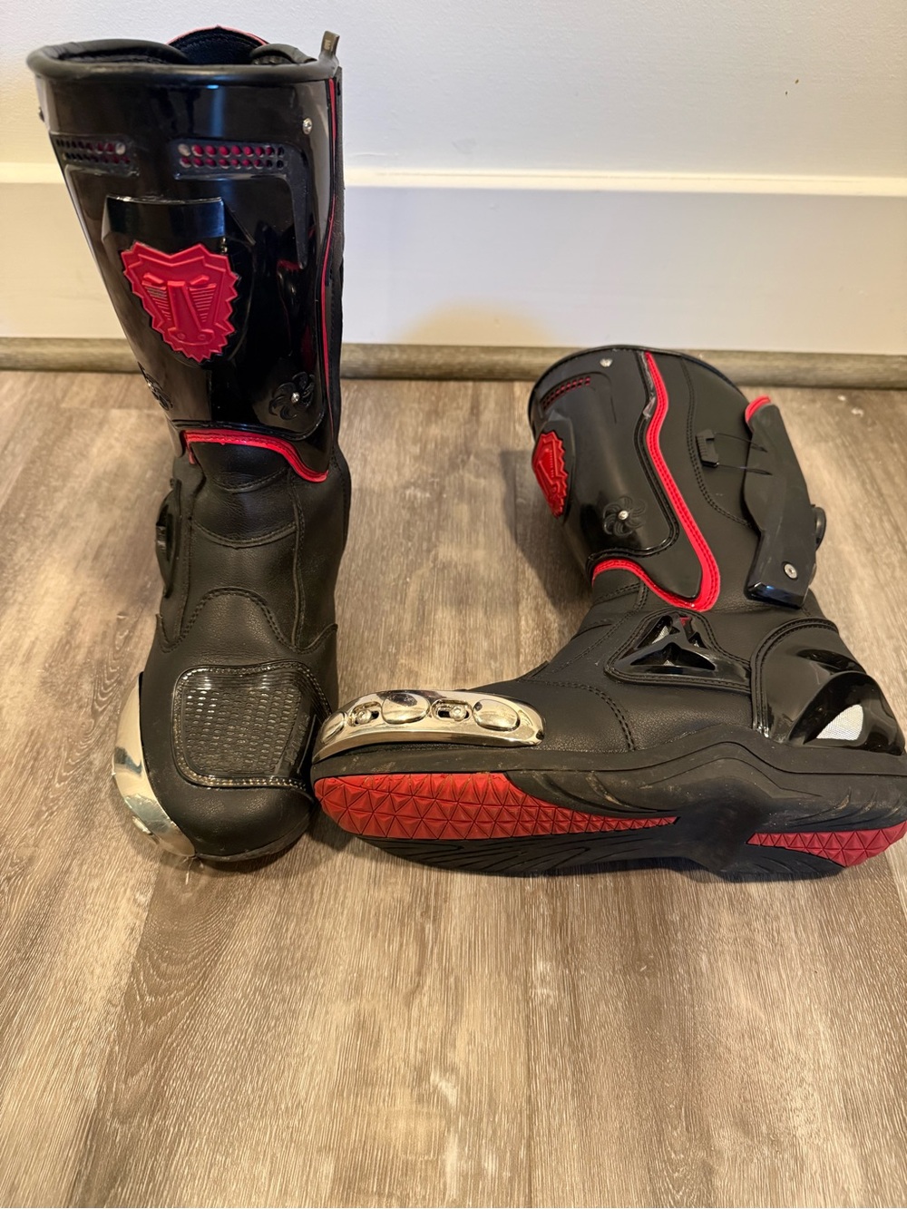 Men’s Leather Motorcycle Riding Boots Black with Red Accents